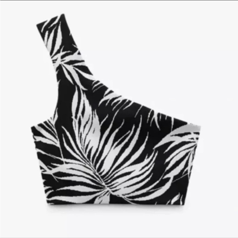 Zara One Shoulder Palm Print Crop Top